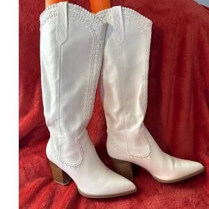 Billini White Faux Leather Western Knee High Boots Size 8